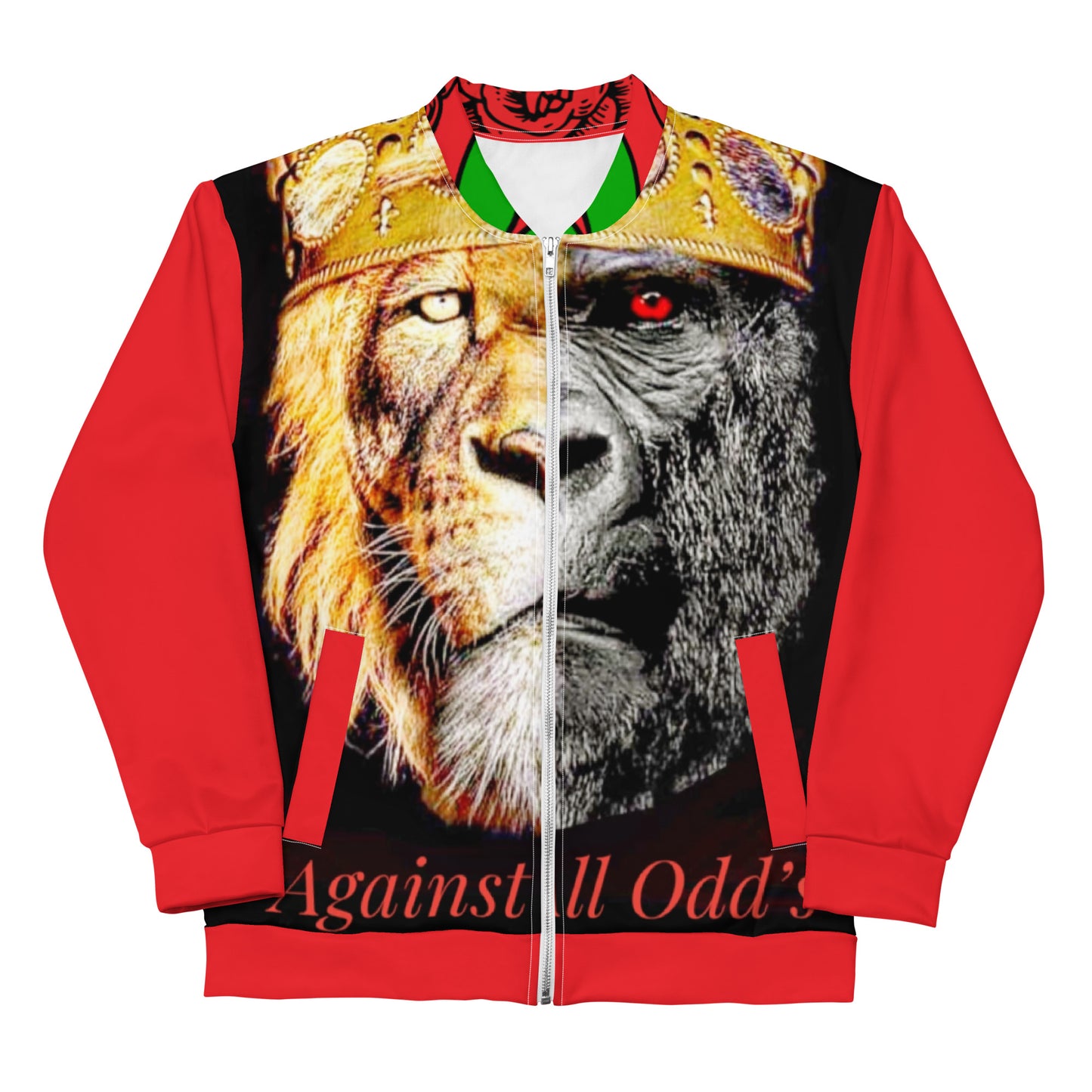 Unisex Bomber Jacket King/Silver big front Win back Red