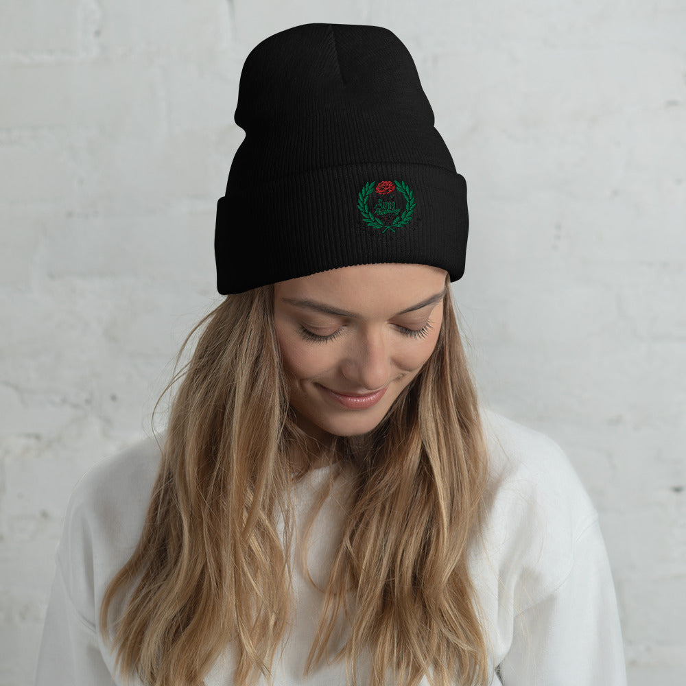 Win ( puff red rose) Cuffed Beanie