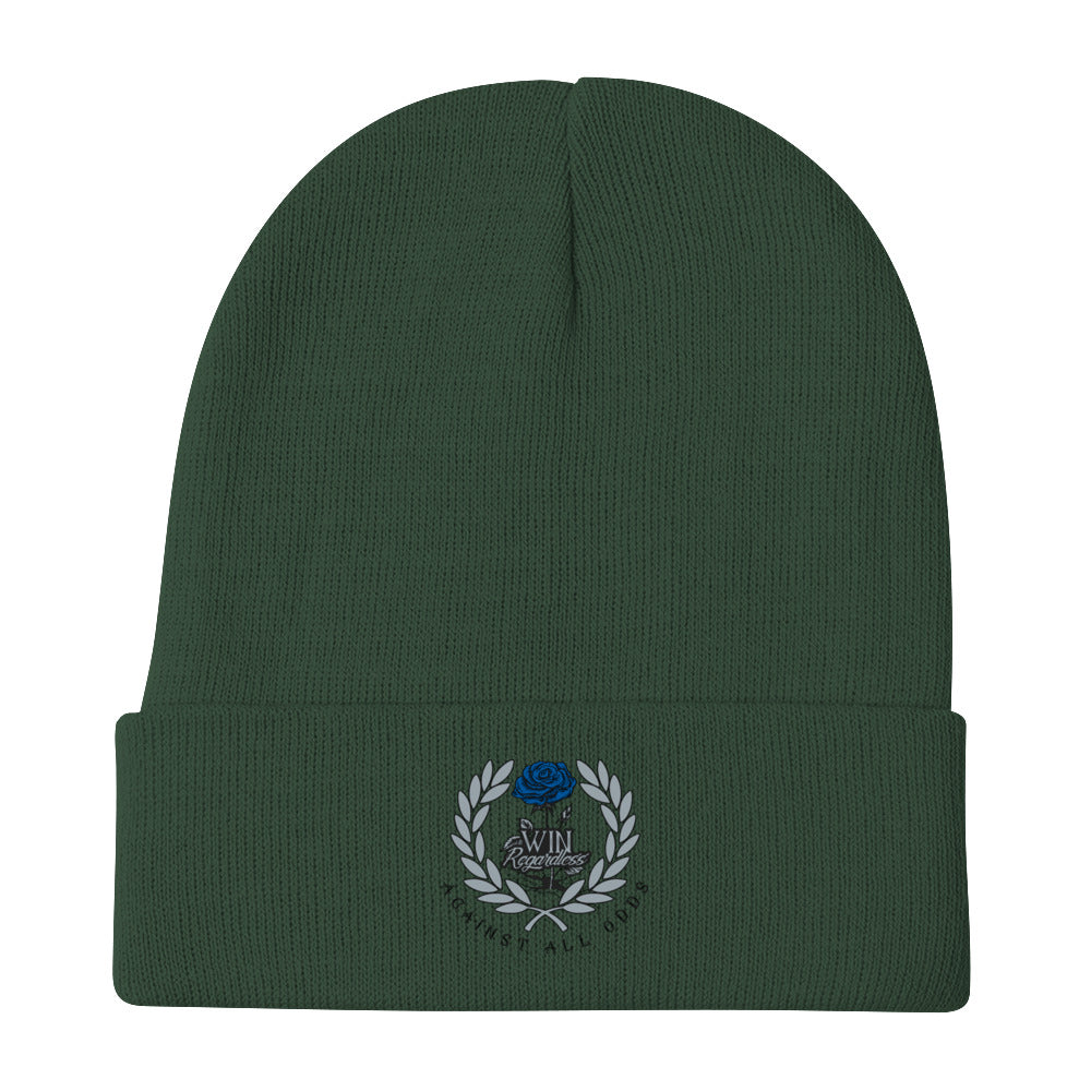 Win Regardless (blue rose) Embroidered Beanie